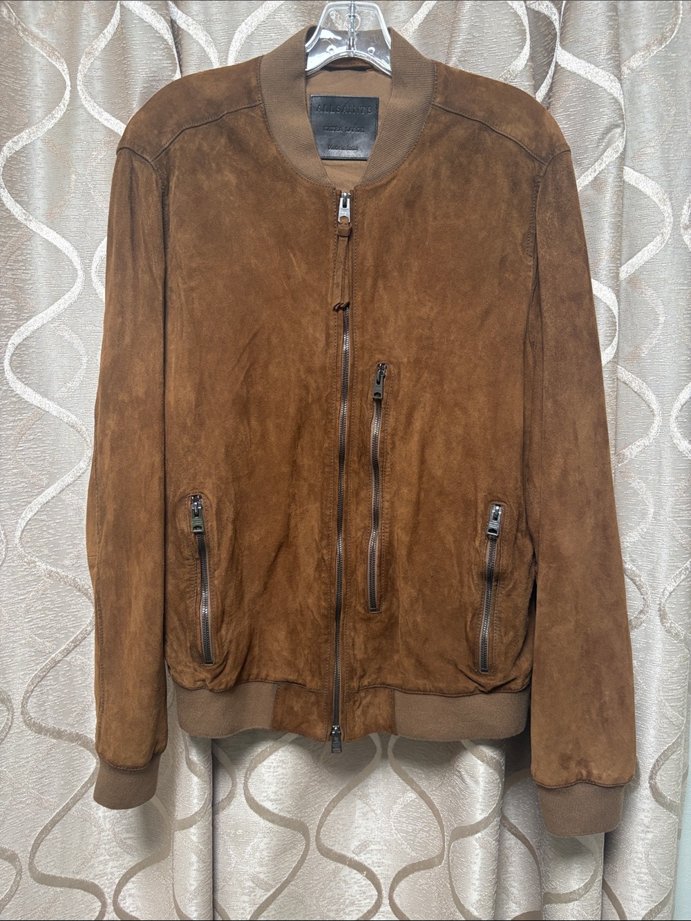 AllSaints Kemble Brown Suede Bomber Jacket Mens XL